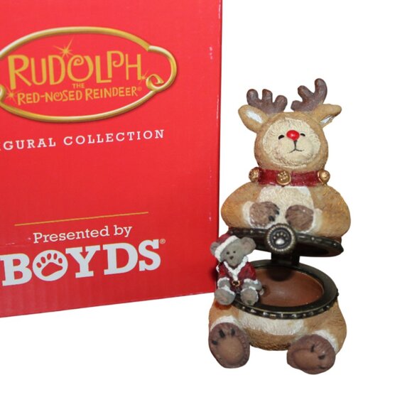 Boyds Bears Rudolph Red Nosed Reindeer Jolly McNibble Trinket Box Christmas 2014